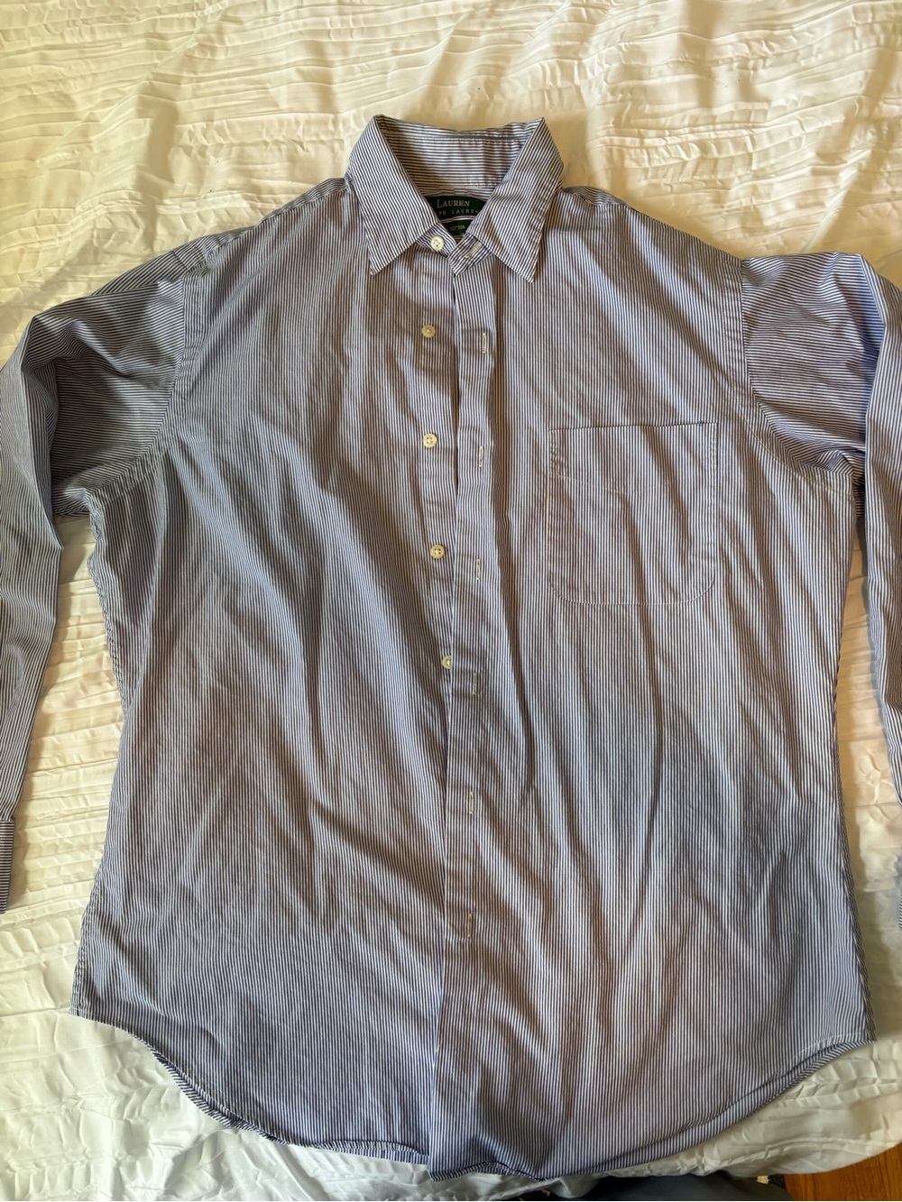 Ralph Lauren Blue and White Fine-Striped Dress Shirt